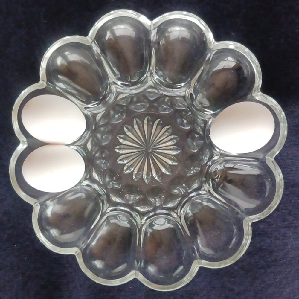 VTG Deviled Egg Serving Platter Pressed Clear Glass, Unique Serving Piece